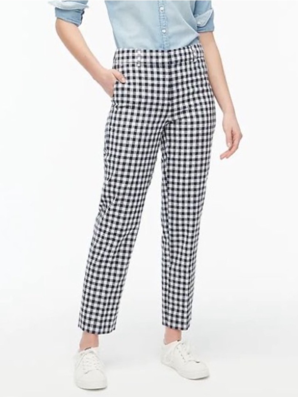 J. Crew Factory Gingham Linen-Cotton Holland Pant in Navy Check - Size 12